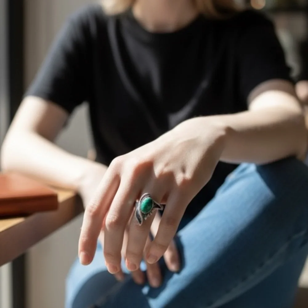 Vintage 875 Silver Malachite Ring USSR Size 7 there’r earrings  listing here